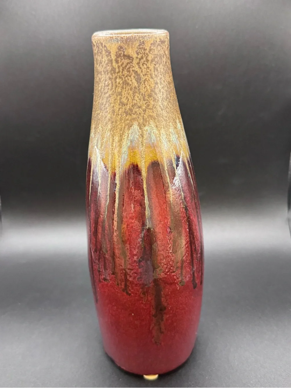 Vintage Mid Century Modern Drip Glaze Vase 8” Cutout Ceramic Art Pottery